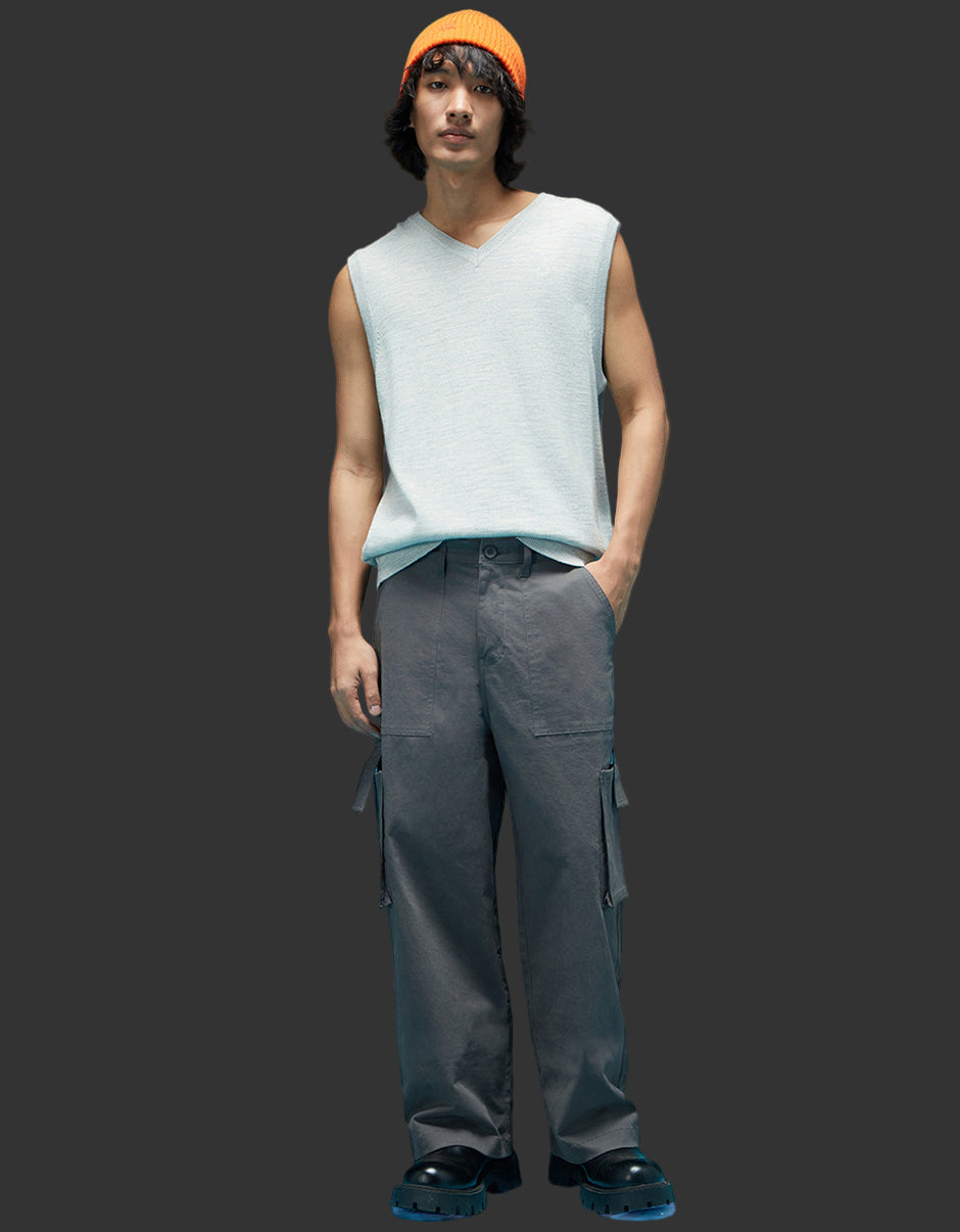 Metal Grey Double Pleated Cargos