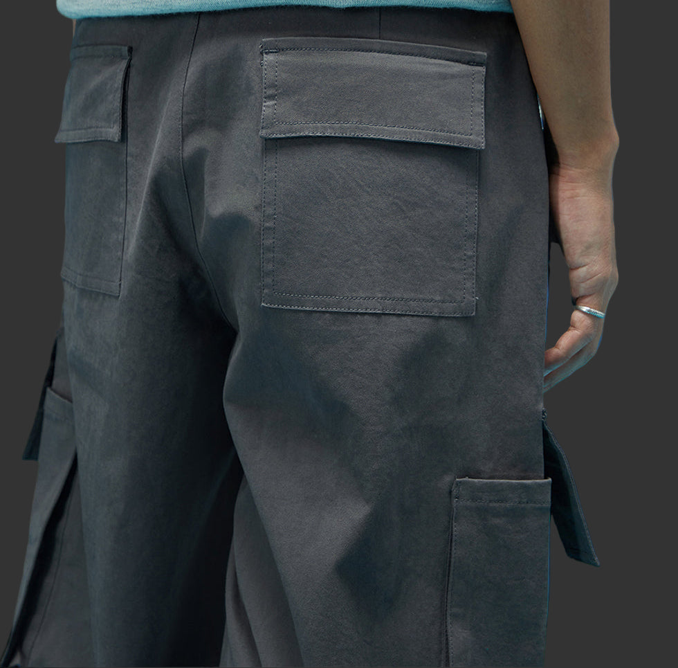 Metal Grey Double Pleated Cargos