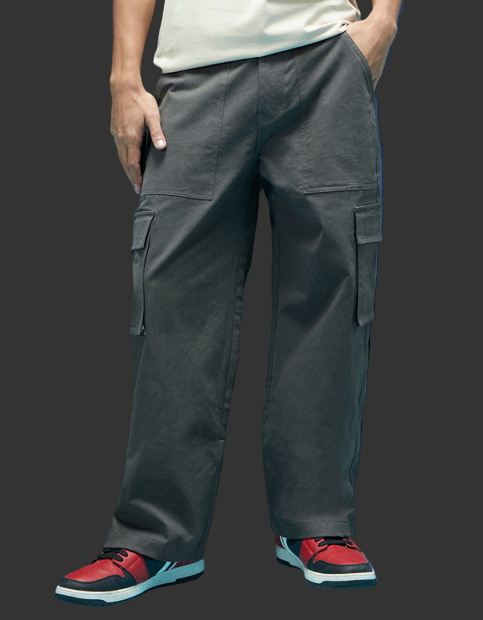 Metal Grey Double Pleated Cargos