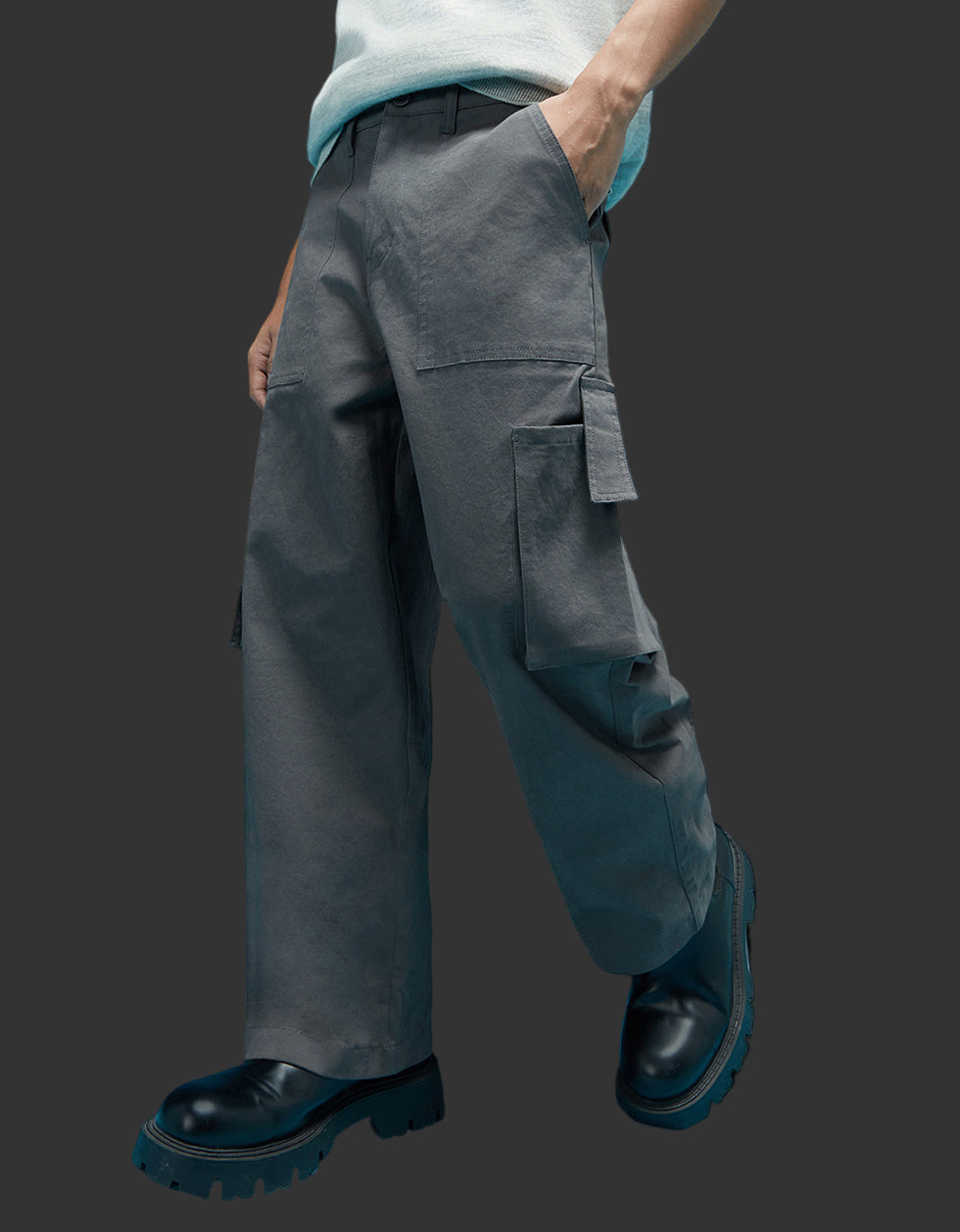 Metal Grey Double Pleated Cargos